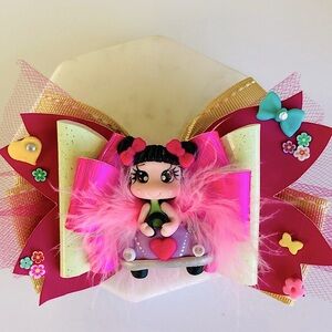 Accessories Girls Hair Bow Clip Barrette with Doll Clay Handmade NEW